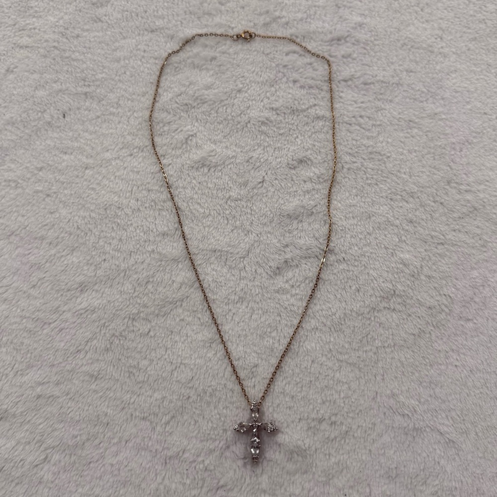 Sterling Silver 925 Gold-Tone Crucifix Necklace Marquise CZ Cross